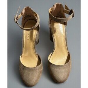 LC Lauren Conrad Hydrangea Mushroom Suede 3.5" Chunky Block Heel Pumps Size 7